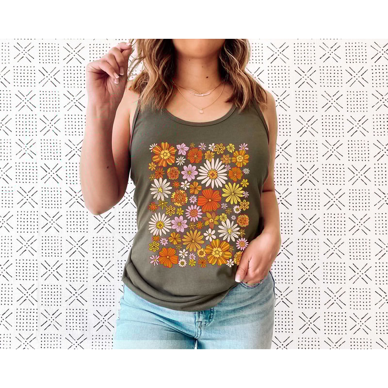 Retro Flower Tank Top, Wildflower Tank Tee, Wild Flowers Womens Top, Floral Tank Top, Gift for Women, Ladies Tank Top, Best Friend Gift - 7.jpg
