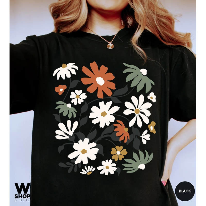 Retro Flowers Tshirt, Boho Wildflowers, Floral Nature Shirt, Oversized Tee, Vintage, Womens Graphic Tshirts, Graphic Tees - 4.jpg
