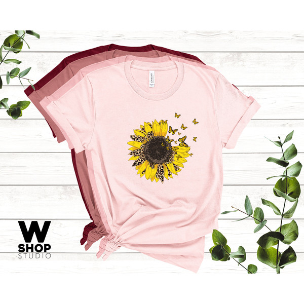 Sunflower - Sunflower Shirt, Leopard Floral Tee Shirt, Leopard Butterfly Flower Shirt, Garden Shirt, Sunflower Tshirt, Sunflower Shirts - 2.jpg