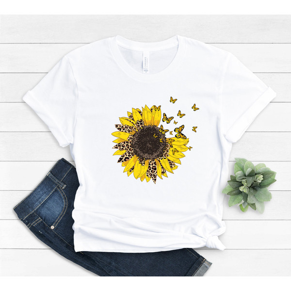 Sunflower - Sunflower Shirt, Leopard Floral Tee Shirt, Leopard Butterfly Flower Shirt, Garden Shirt, Sunflower Tshirt, Sunflower Shirts - 5.jpg