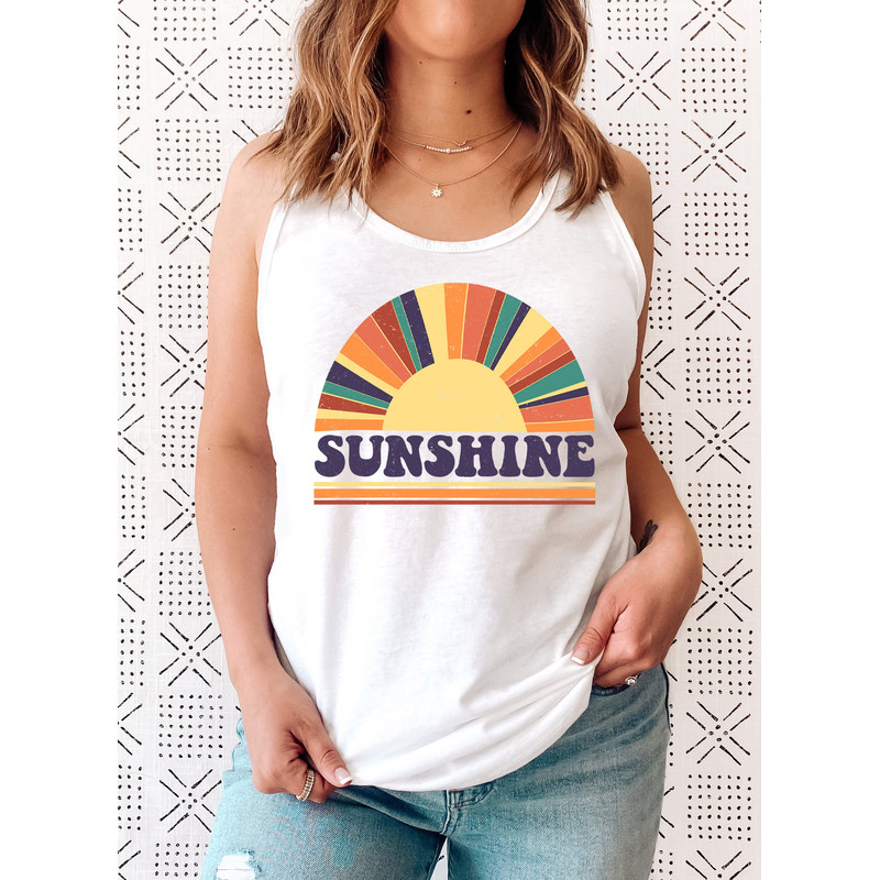 Sunshine Tank, Cute Summer Tanks, Sunflower Tank Top Women, Sunflower Summer Racerback Tank, Retro Summer Tee, Cute Vacation Tanks - 2.jpg
