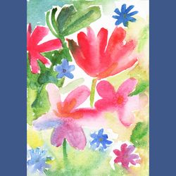 Watercolor floral painting sketch art printable. Watercolor floral sketch print
