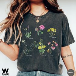 vintage floral t-shirt, botanical shirt, wildflower tee, vintage botanical, flower botanical print, oversized shirt, gra