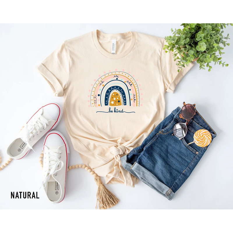 Women's Graphic Tees  Be Kind Shirt  Rainbow Shirt  Be Kind T-Shirt  Bee Kind Tee  Inspirational Shirt  Oh Happy Day  Boho Tshirt - 1.jpg