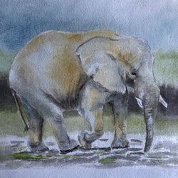 Elephant animal painting living room wall art original watercolour hand painted modern painting