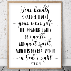 Your Beauty Should Be That Of Your Inner Self, 1 Peter 3:3-4, Bible Verses Wall Art, Scripture Prints, Christian Gifts