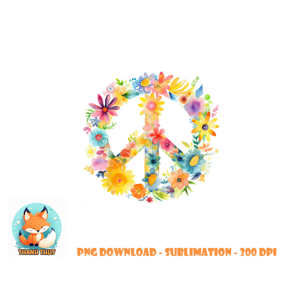 Peace Sign World Love Flowers Hippie Groovy Vibes Colorful png, digital download copy.jpg