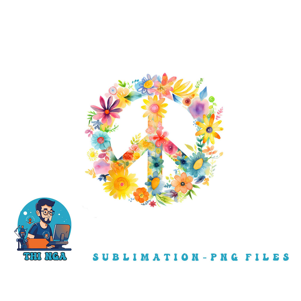 Peace Sign World Love Flowers Hippie Groovy Vibes Colorful png, digital download copy.jpg