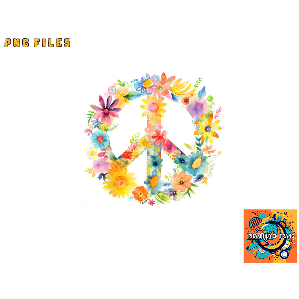 Peace Sign World Love Flowers Hippie Groovy Vibes Colorful png, digital download copy.jpg