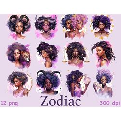 Zodiac Black Girls Clipart | Celestial Graphics