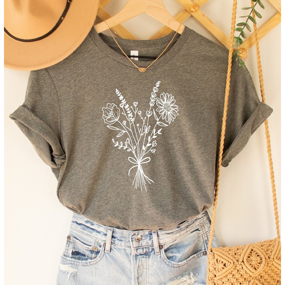 Flower Bouquet Shirt Floral Shirt Botanical Shirt Minimalist Flowers Floral Print Gardening Shirt Plant Lover Shirt Unisex Tee - 4.jpg