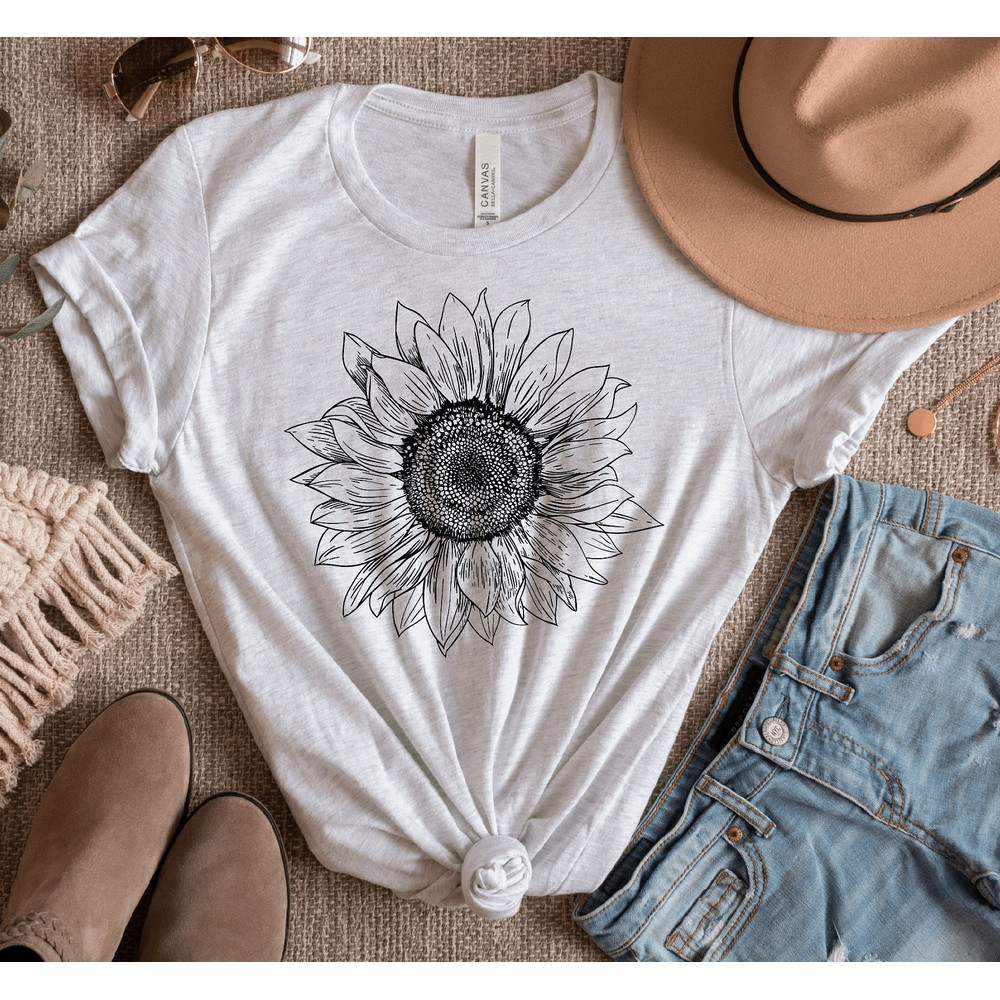 Sunflower Floral Tee Shirt, Flower Garden Shirt, Womens Fall Spring Summer Sunshine TeeT Shirt, Gardener Gifts - 1.jpg
