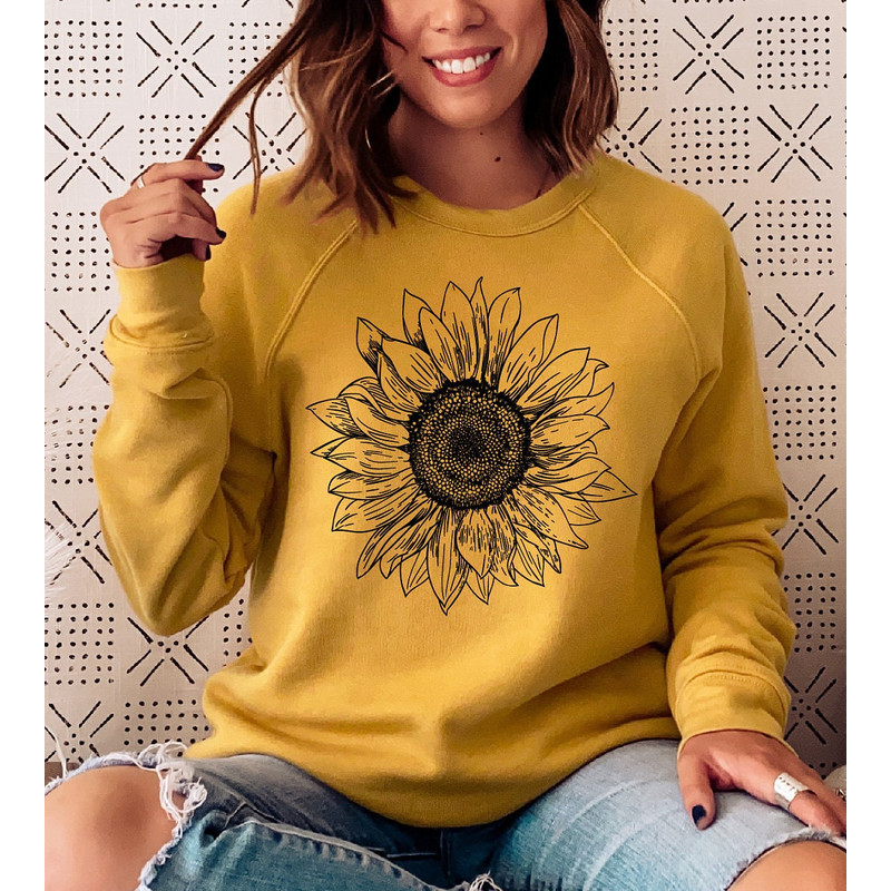 Sunflower Sweatshirts, Floral Long Sleeve Sunflower SweatShirt, Flower SweatShirt, Womens Sweatshirts, Trendy Sunflower fleece top for Women - 1.jpg