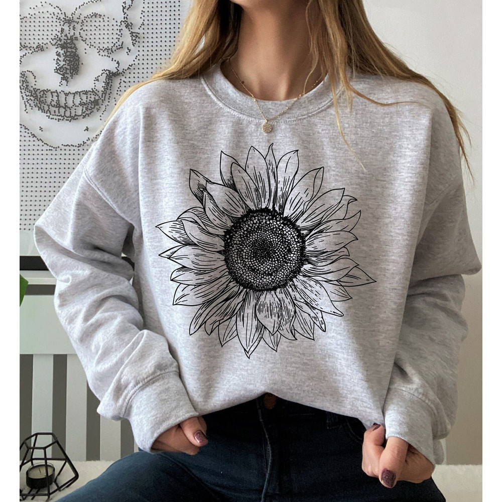 Sunflower Sweatshirts, Floral Long Sleeve Sunflower SweatShirt, Flower SweatShirt, Womens Sweatshirts, Trendy Sunflower fleece top for Women - 2.jpg