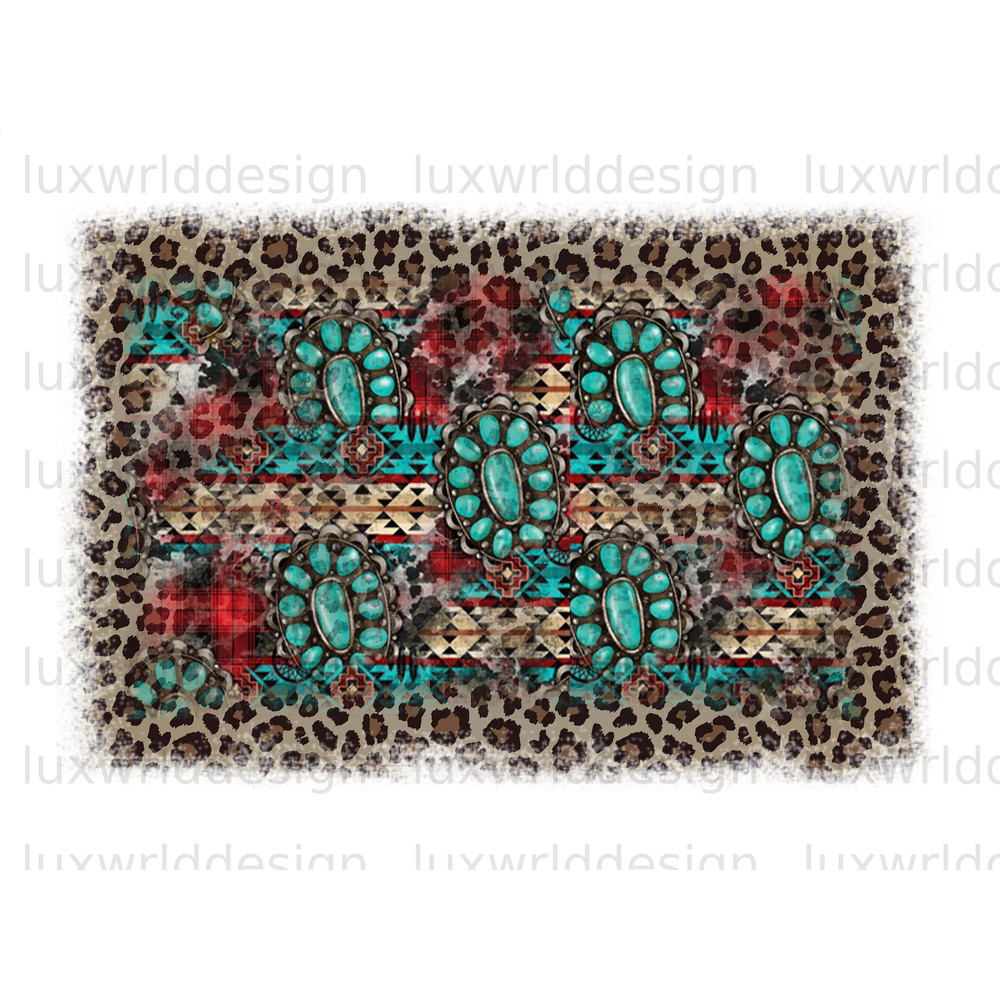 Aztec Turquoise Gemstone Leopard Background PNG Western Background png Sublimation Design Digital Design Download Western png - 1.jpg