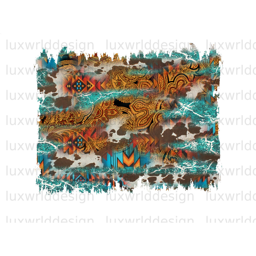 Aztec Turquoise Glitter Cowhide Background PNG Western Background png Sublimation Design Digital Design Download Western png - 1.jpg