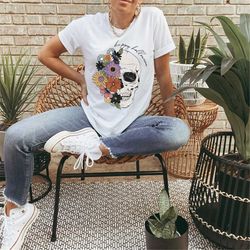 happy halloween bloom skull shirt halloween shirt floral skull boho graphic tee flower skull skeleton tshirt halloween p