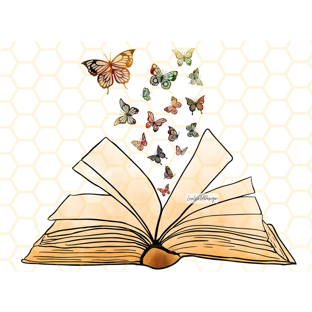 Book Butterflies PNG Book Lover png Reading png Book Sublimation Sublimation Design Digital Design Download Retro png - 1.jpg