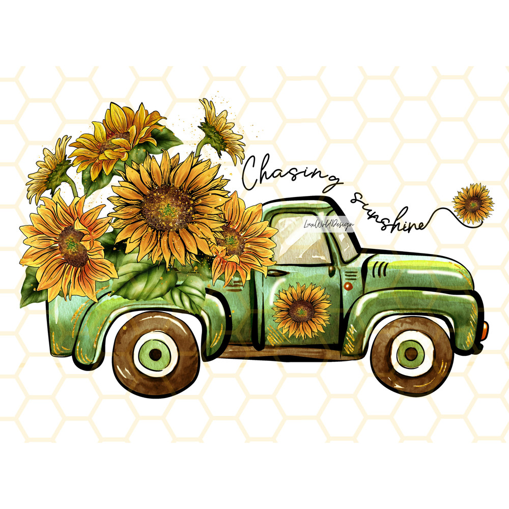 Chasing Sunshine PNG Sunflower png Inspirational png Positive png Sunflower Truck png Sublimation Design Digital Design Download - 1.jpg