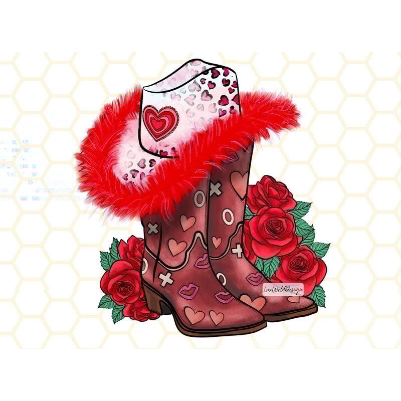 Cowgirl Boots Valentines Day PNG Western Valentine Png Sublimation Design Digital Design Download Valentine's Day png - 1.jpg