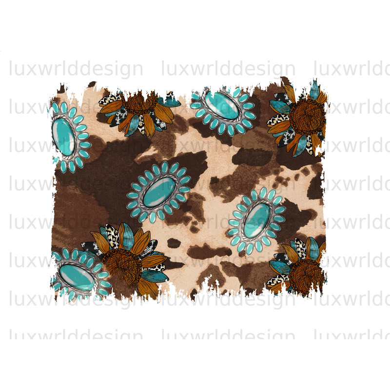 Cowhide Turquoise Gemstone Sunflower Background PNG Western Background png Sublimation Design Digital Design Download Western png - 1.jpg