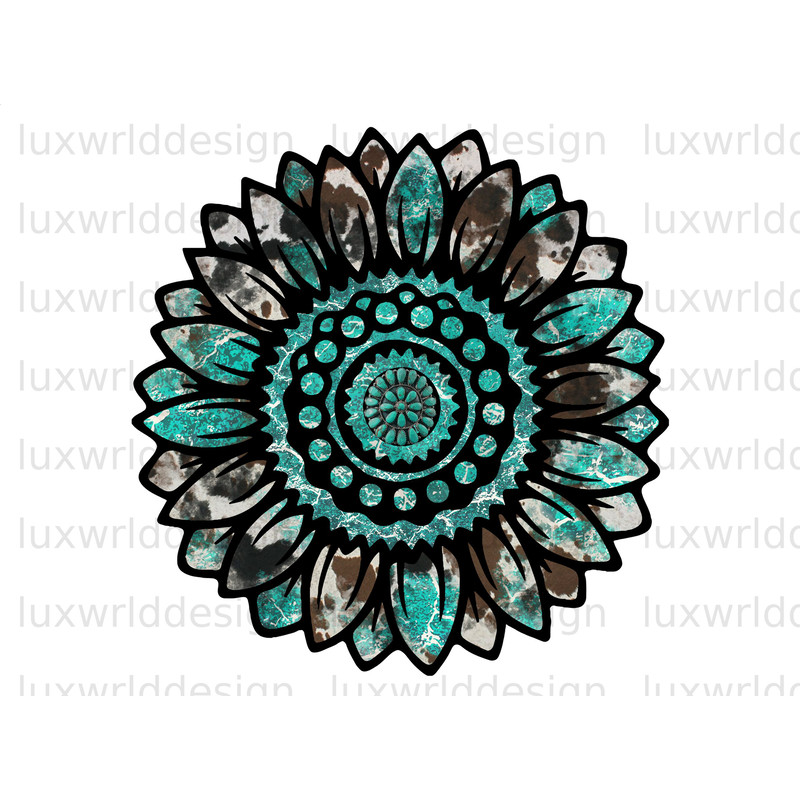 Cowhide Turquoise Gemstone Sunflower PNG  Sunflower png  Western Sunflower png  Sublimation Design  Digital Design Download - 1.jpg