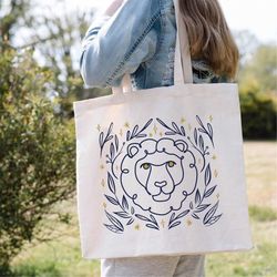 minimalist lion head tote bag, grocery bag, reusable bag, market bag, cotton bag, bech bag, christmas gift, birthday gif