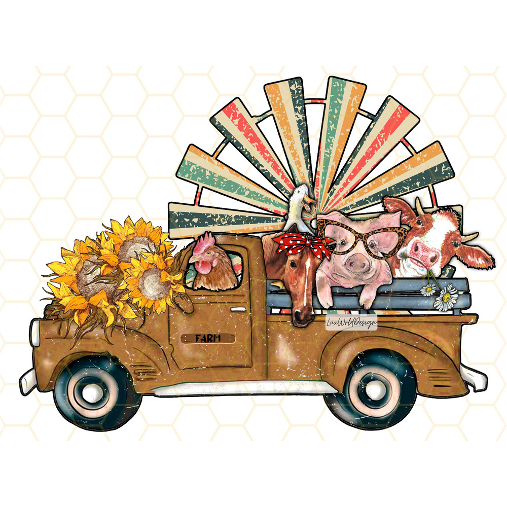 Farm Animals Truck PNG Farm png Sunflower png Sublimation Design Digital Design Download Western png Farmer png Farm Animals - 1.jpg