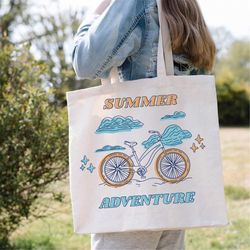 tote bag bicycle summer advanture, summer vibes tote bag, friendly bag, vacation bag,beach bag,picnic tote bag,gift for