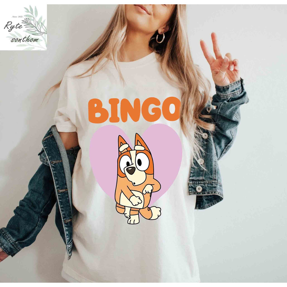 Bingo Dance Heart Comfort Colors® Shirt, Bingo Heeler Premium Shirt, Bluey Cartoon Shirt, Bingo Heeler clothes - 1.jpg