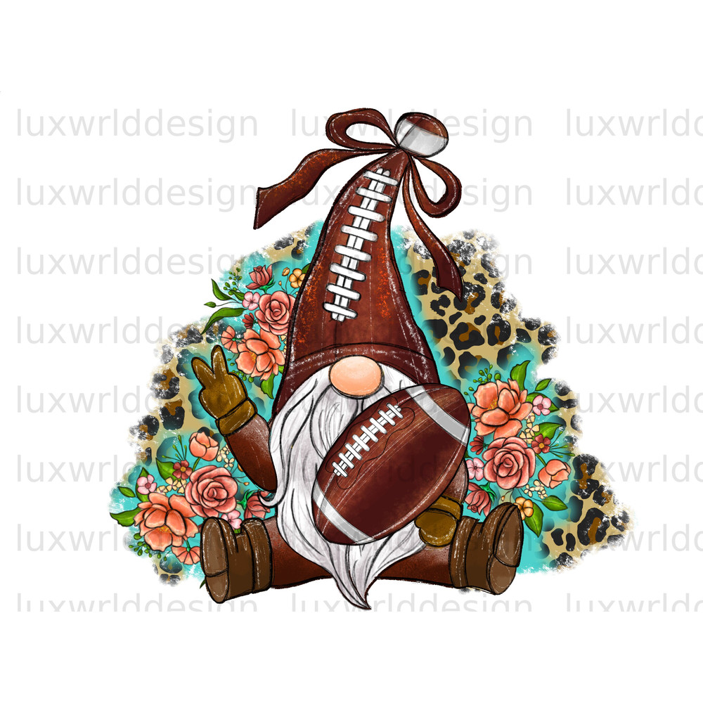 Football Gnome PNG Football Png Football Game Football Sublimation Design Football png for Shirts Digital Download Leopard Print - 1.jpg