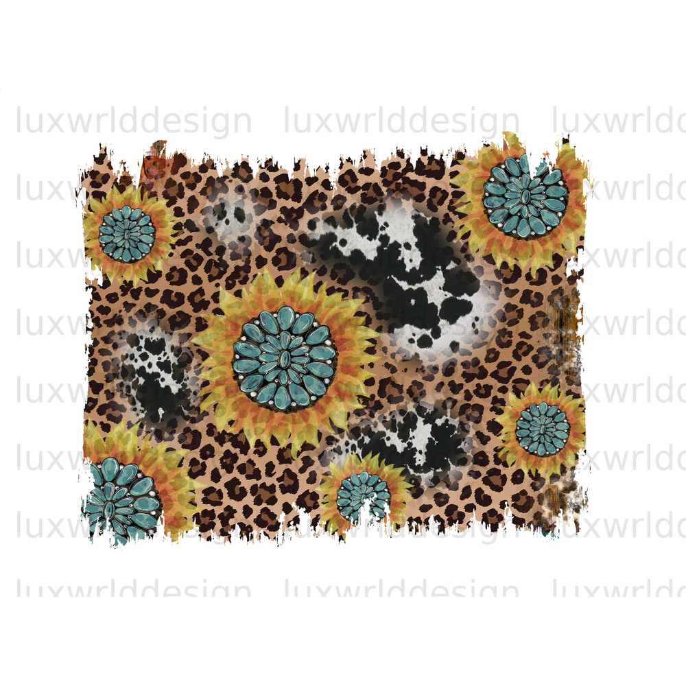 Gemstone Sunflower Cowhide Leopard Background PNG  Western Background png  Sublimation Design  Digital Design Download  Western png - 1.jpg