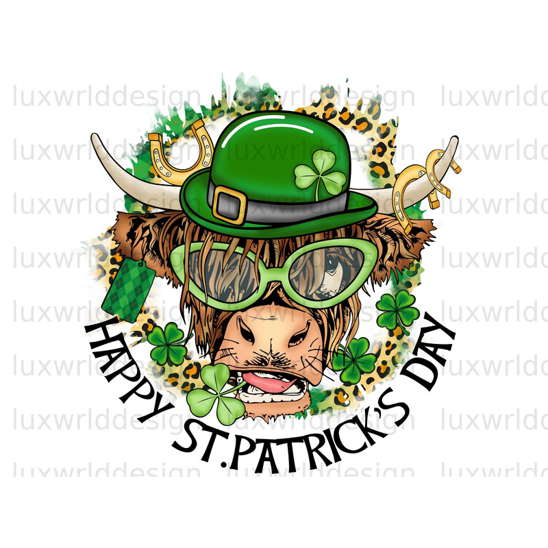 Happy St Patrick's Day Highland Cow PNG  St Patricks png  Sublimation Design  Lucky Shamrock png  Digital Download  Lucky Png - 1.jpg
