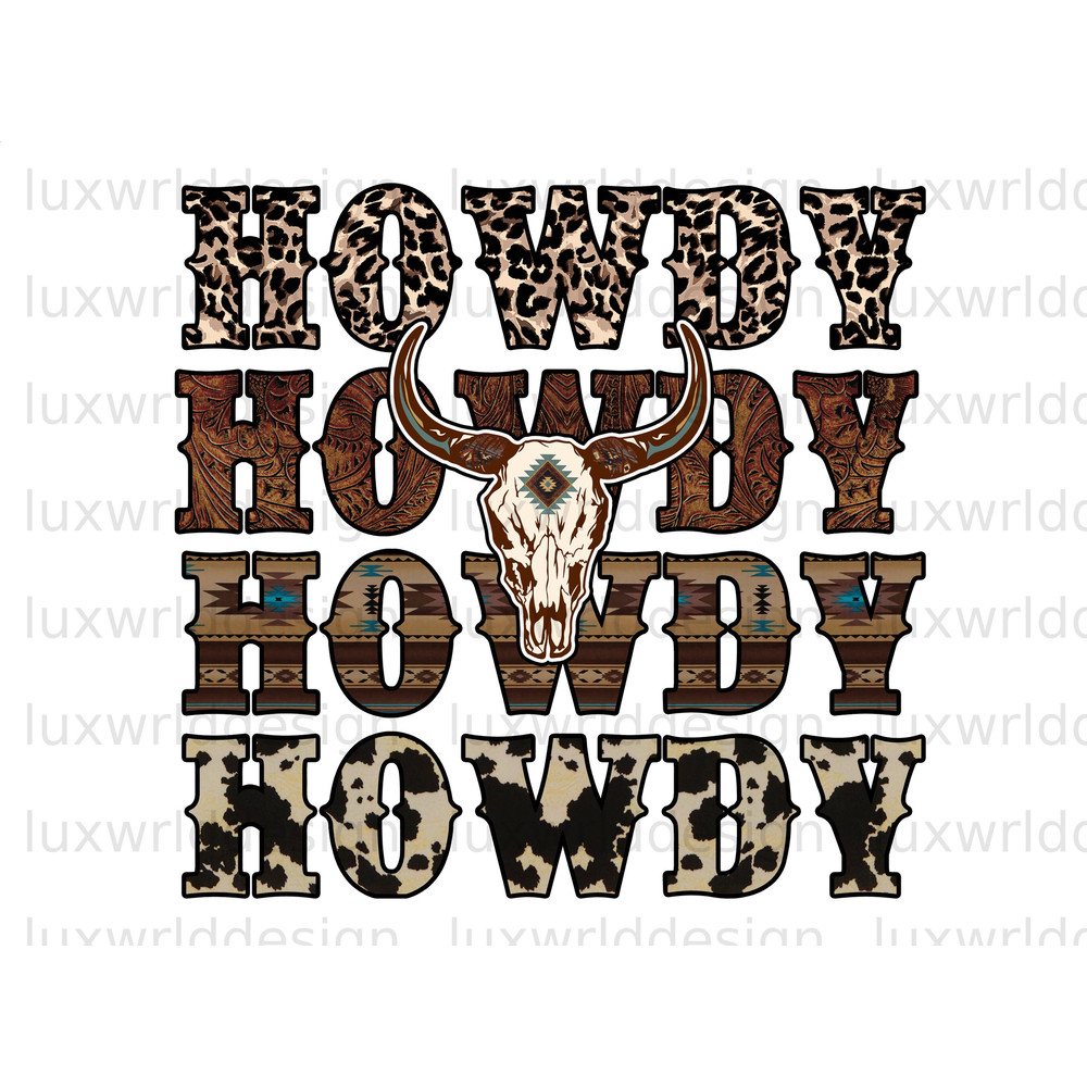 Howdy Cow Skull PNG Western png Western Design Sublimation Design Digital Design Download Western Shirt png Howdy png - 1.jpg