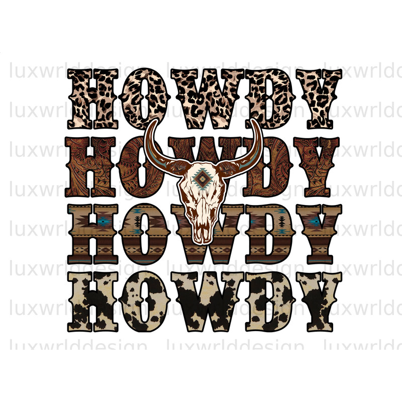 Howdy Cow Skull PNG Western png Western Design Sublimation Design Digital Design Download Western Shirt png Howdy png - 1.jpg