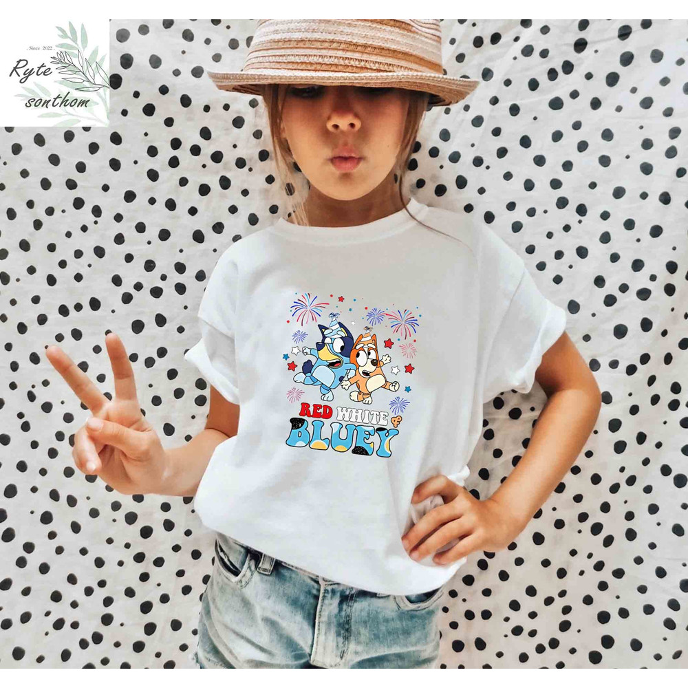 Red White and Bluey Fire Work Comfort Colors® Shirt , Bluey and Bingo 4th Of July Fire Work Tee, Bluey and Bingo 4th Of July Shirt - 4.jpg