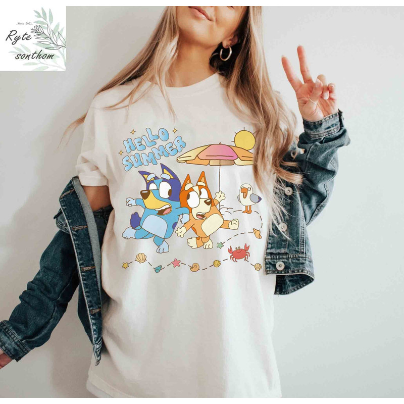 Bluey and Bingo - Hello Summer Retro Comfort Colors® Shirt, Bluey and Bingo Retro Trip Shirt, Bluey and Bingo Vintage Shirt - 1.jpg