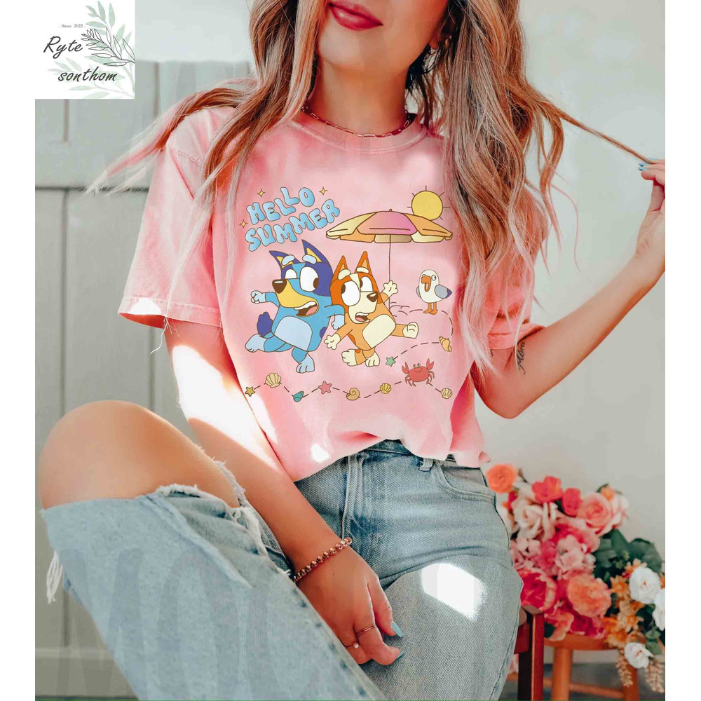 Bluey and Bingo - Hello Summer Retro Comfort Colors® Shirt, Bluey and Bingo Retro Trip Shirt, Bluey and Bingo Vintage Shirt - 3.jpg