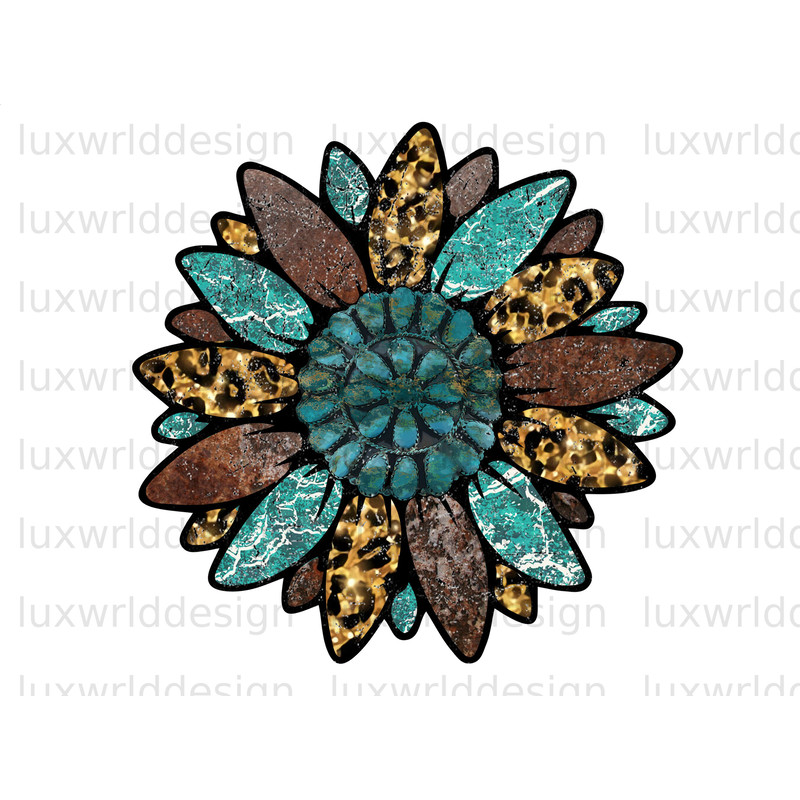 Leopard Turquoise Sunflower PNG Sunflower png Western Sunflower png Sublimation Design Digital Design Download Turquoise Sunflower - 1.jpg