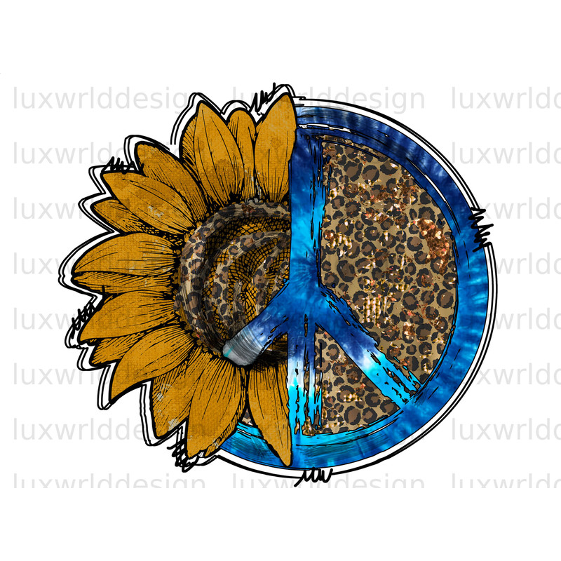 Leopard Yellow Sunflower With Peace Sign PNG Sunflower png Western Sunflower png Sublimation Design Digital Design Download - 1.jpg