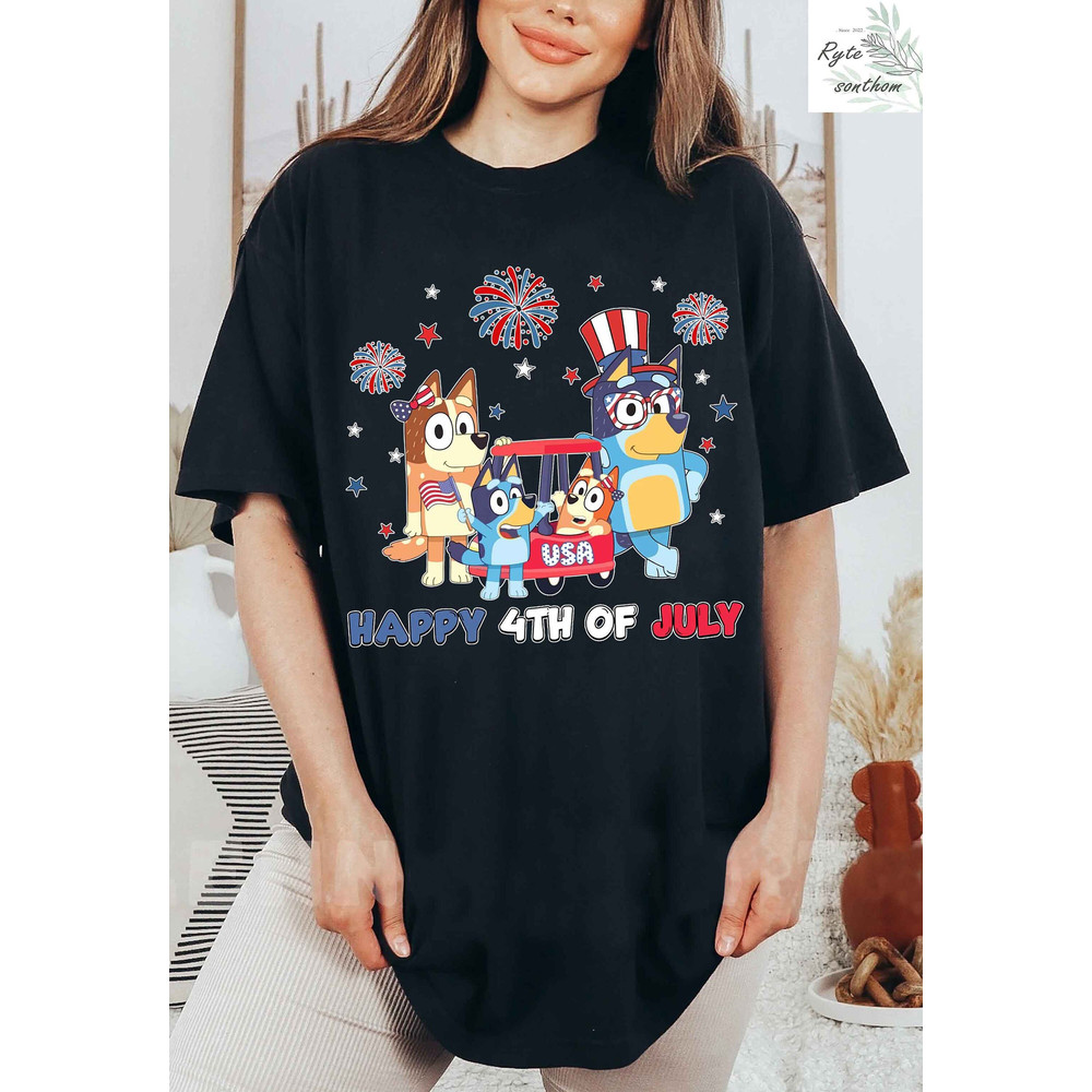 Bluey Family 4th Of July Comfort Colors® Shirt, Heeler Family Independence Day Shirt, Bandit Heeler Family 4th Of July Firework Shirt - 1.jpg