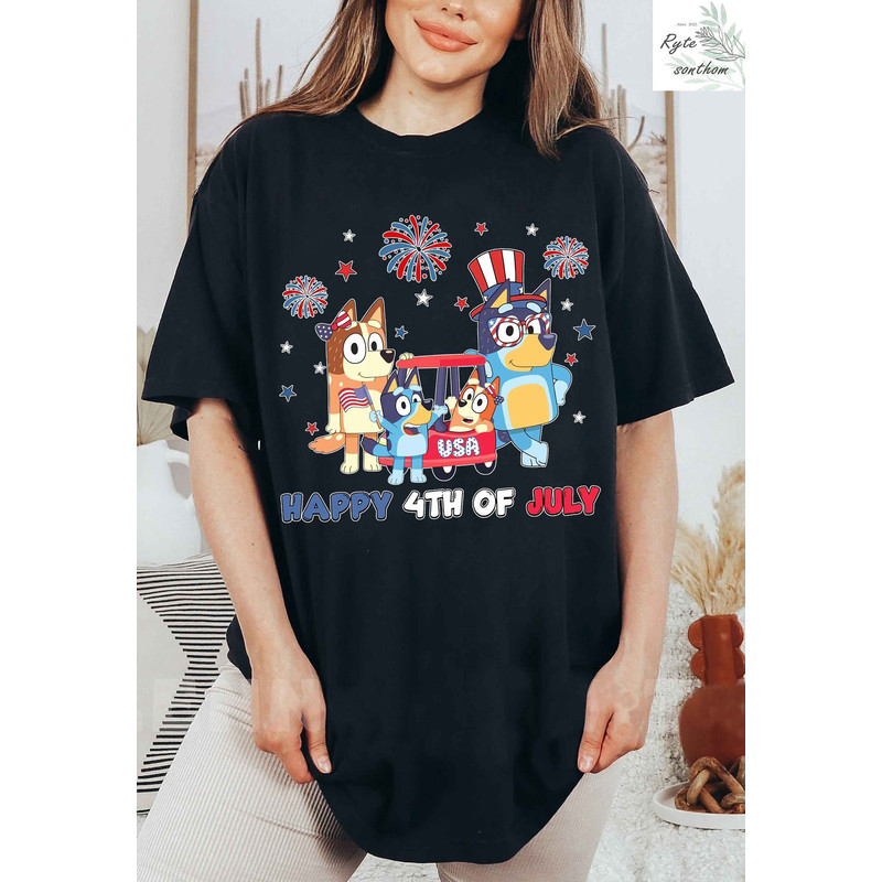 Bluey Family 4th Of July Comfort Colors® Shirt, Heeler Family Independence Day Shirt, Bandit Heeler Family 4th Of July Firework Shirt - 1.jpg