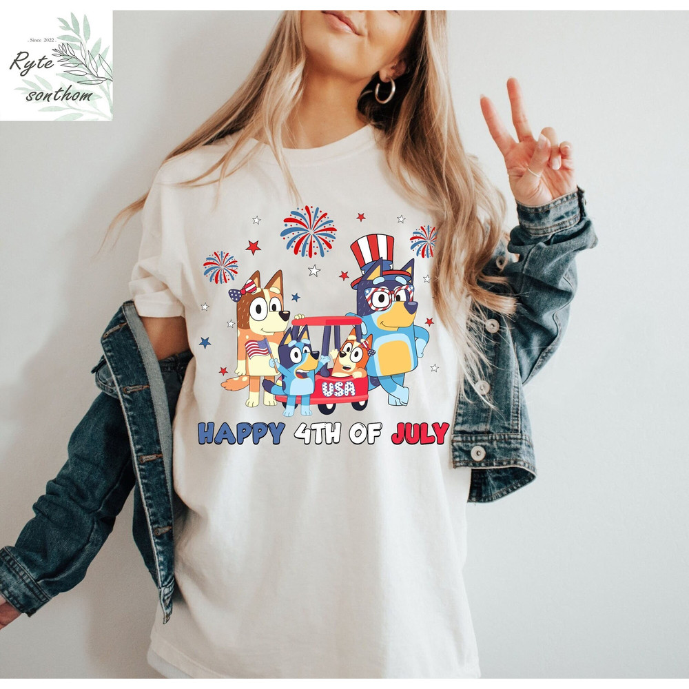 Bluey Family 4th Of July Comfort Colors® Shirt, Heeler Family Independence Day Shirt, Bandit Heeler Family 4th Of July Firework Shirt - 2.jpg