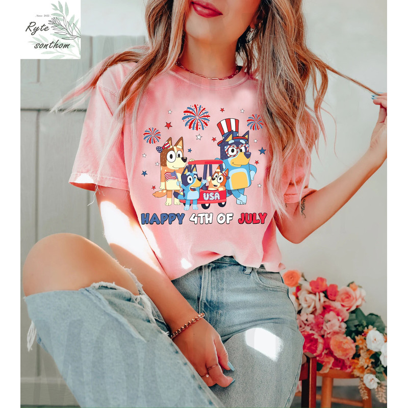 Bluey Family 4th Of July Comfort Colors® Shirt, Heeler Family Independence Day Shirt, Bandit Heeler Family 4th Of July Firework Shirt - 3.jpg