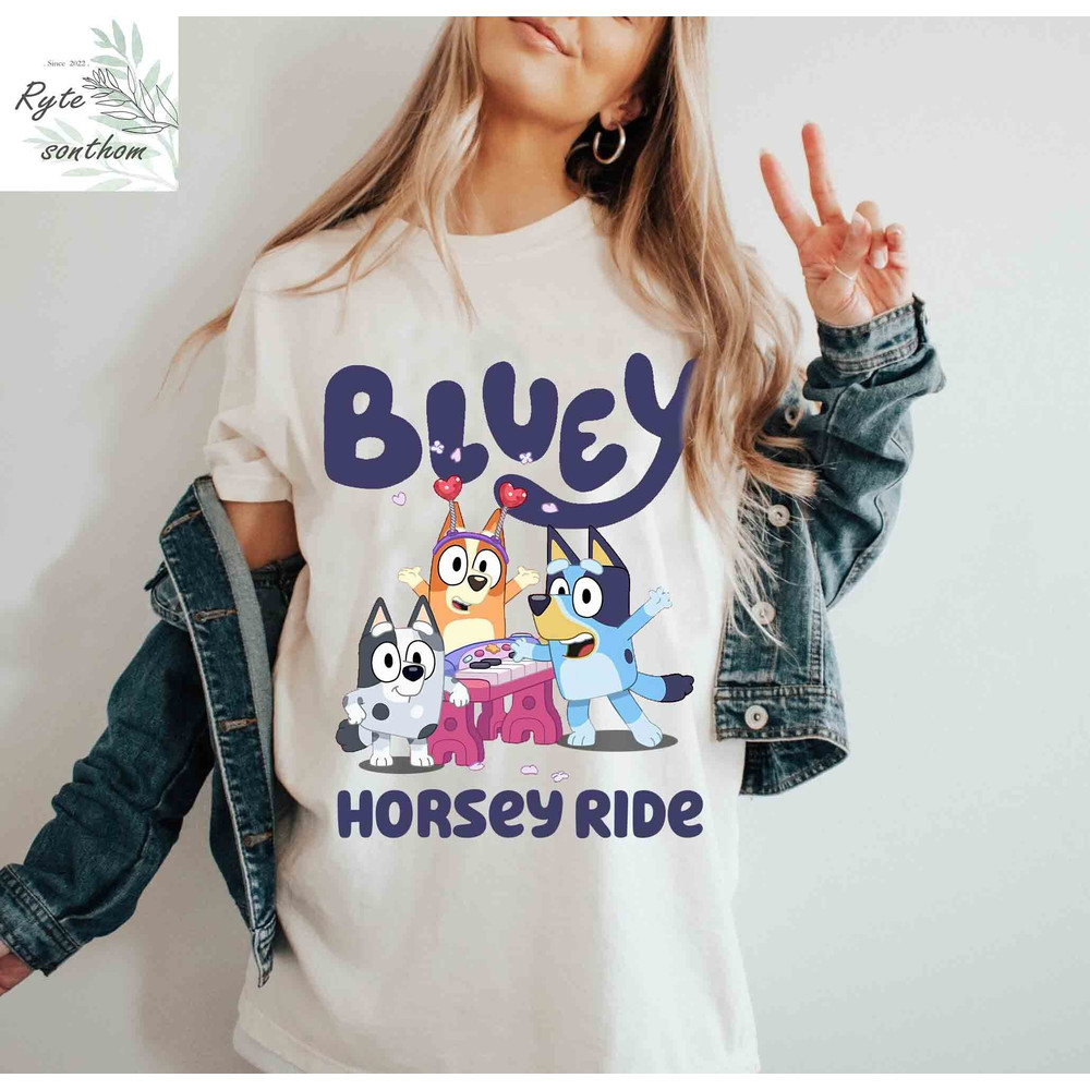 Bluey, Bingo and Muffin - Horsey Ride Comfort Colors® Shirt , Bluey and Bingo, Muffin Tee, The Heeler Brother Shirt - 1.jpg