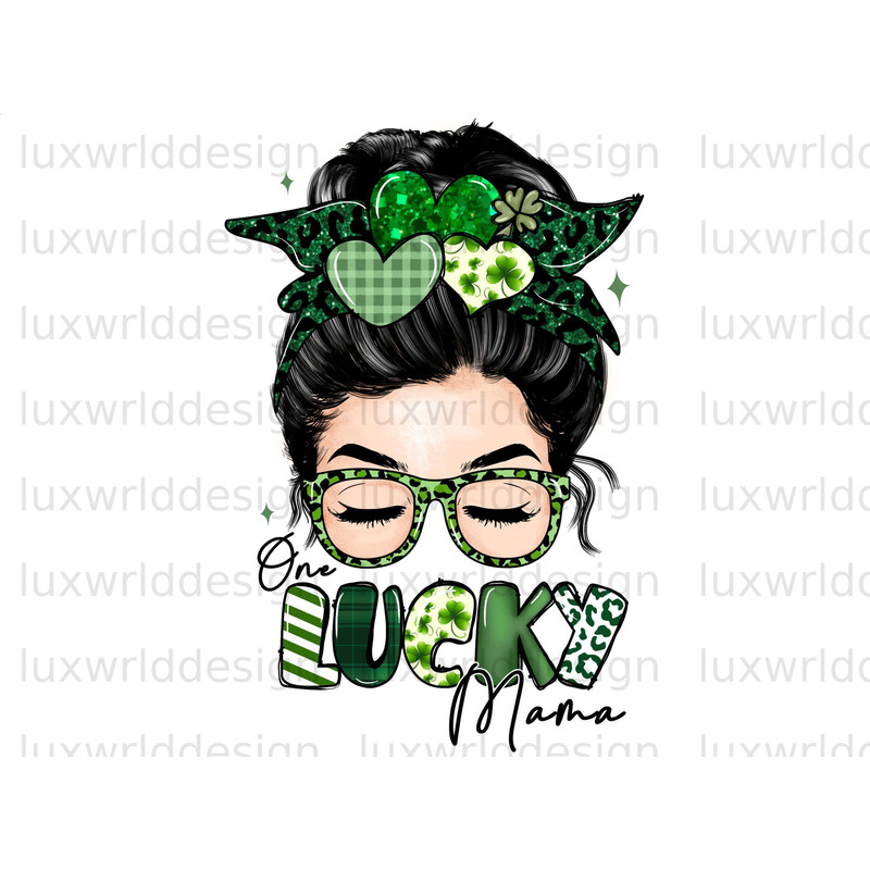 One Lucky Mama Messy Bun PNG  St Patrick's Day png  St Patricks png  Sublimation Design  Lucky Mama png  Digital Download  Lucky Png - 1.jpg