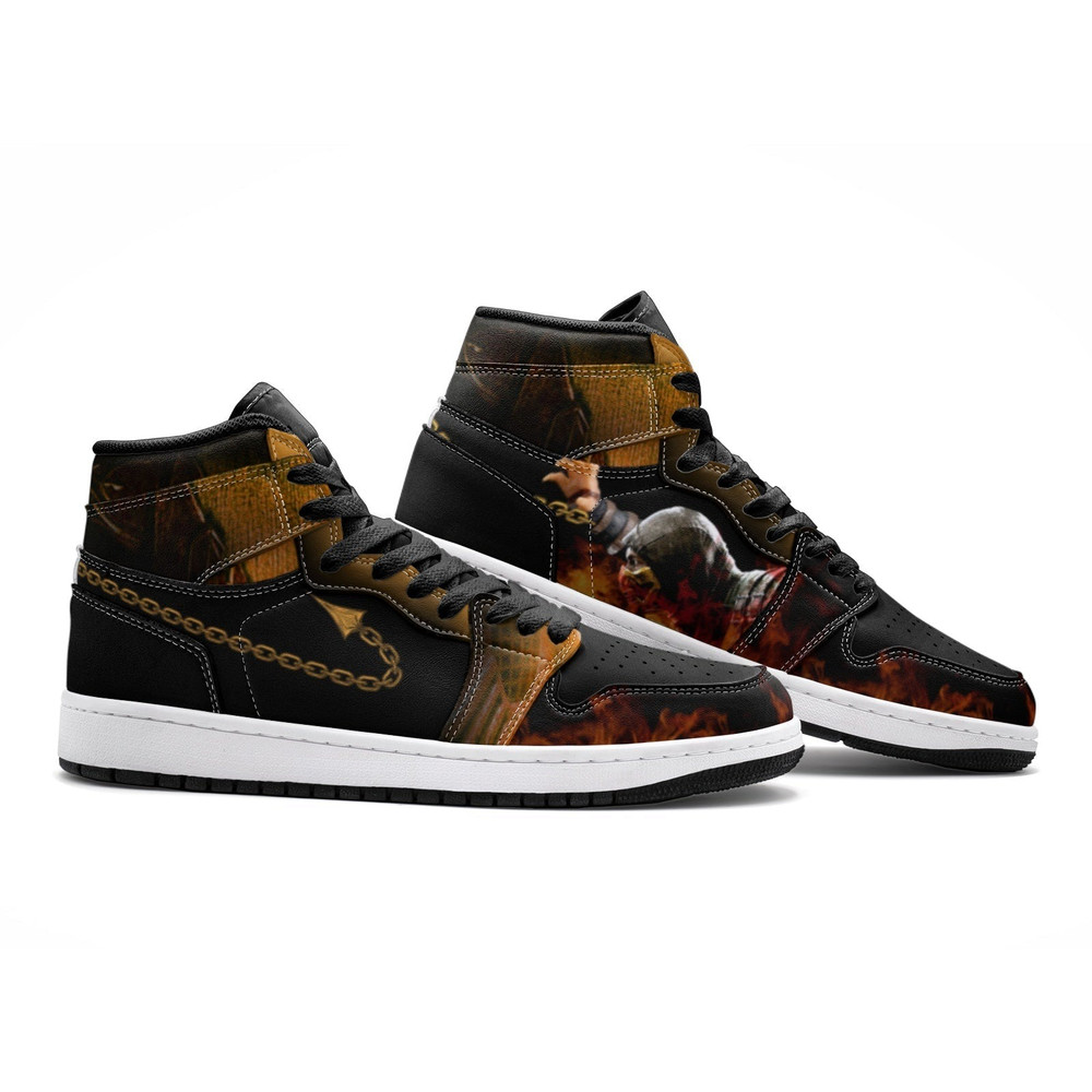Scorpion Mortal Kombat JD1 Shoes, Scorpion Mortal Kombat Jordan 1 Shoes, Scorpion Sneakers, Scorpion Mortal Kombat