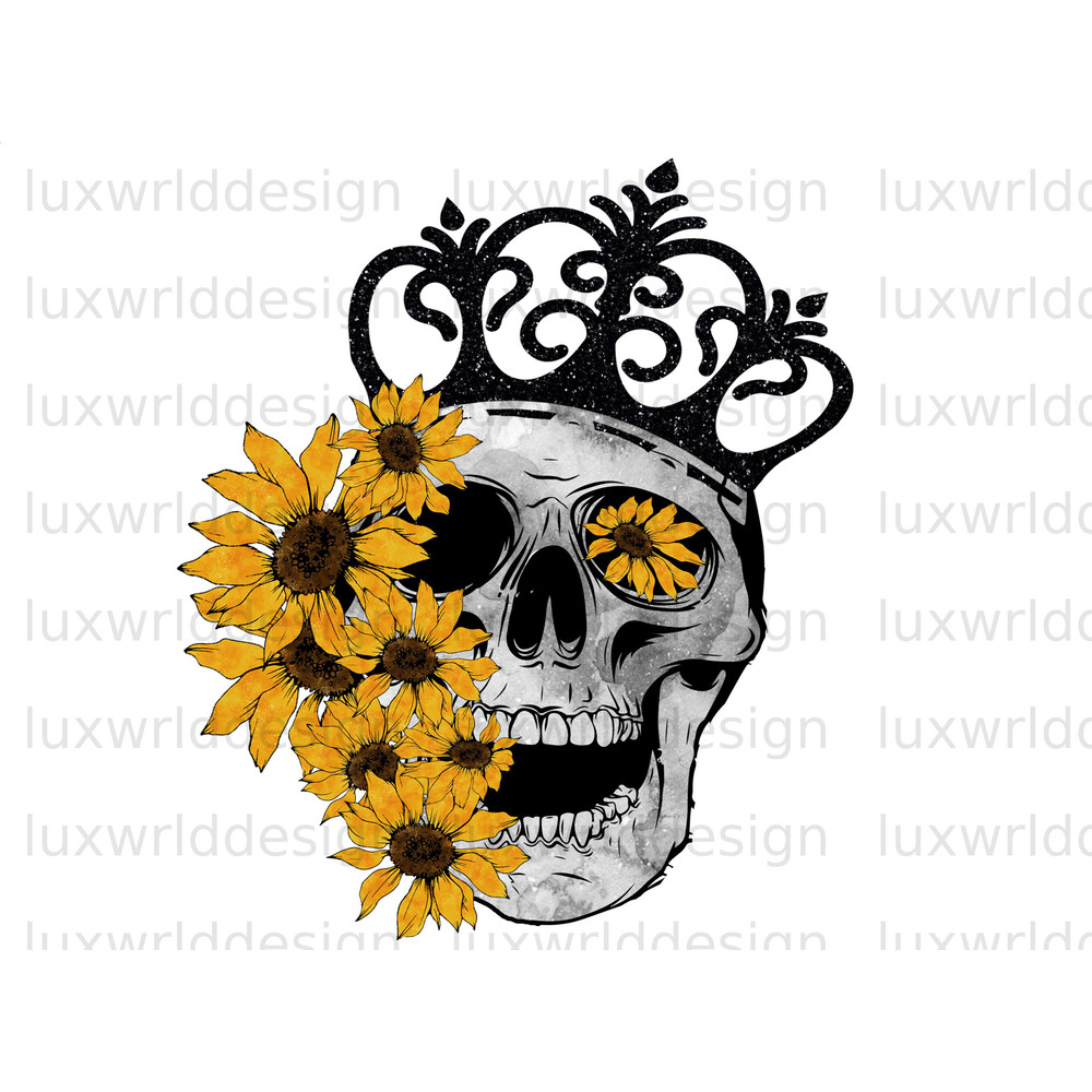 Skull Crown Sunflowers PNG  Skull png  Floral Skull  Sublimation Design  Digital Design Download  Floral Skull With Crown png - 1.jpg