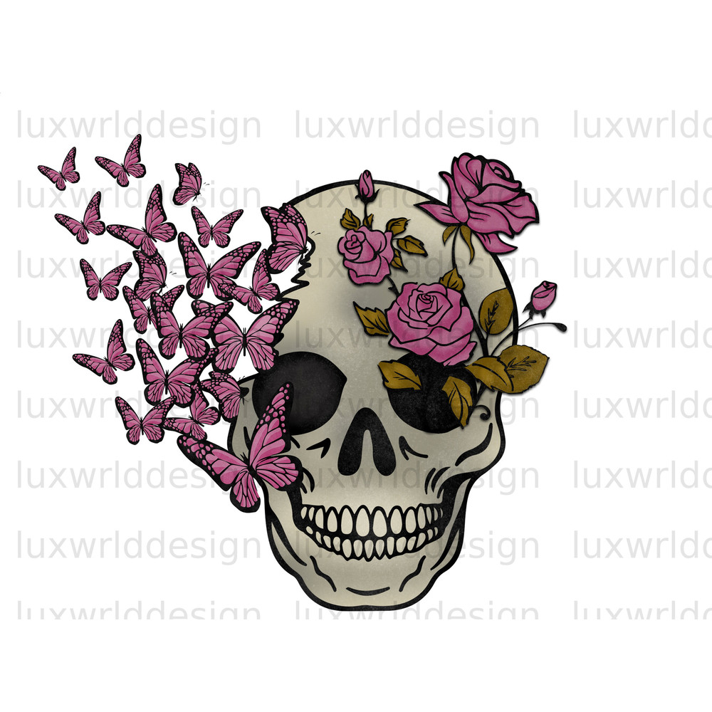 Skull Rose Butterfly PNG  Skull png  Floral Skull  Sublimation Design  Digital Design Download  Colorful Skull Butterfly png - 1.jpg