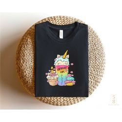 unicorn birthday girl shirt, macarons muffin coffee milk tea girls birthday party bday girl shirt birthday girl shirt wo